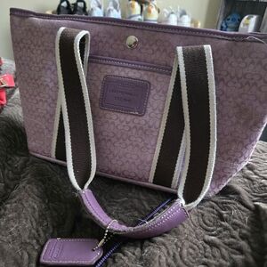 Coach Purple Tote Bag with Brown Accents